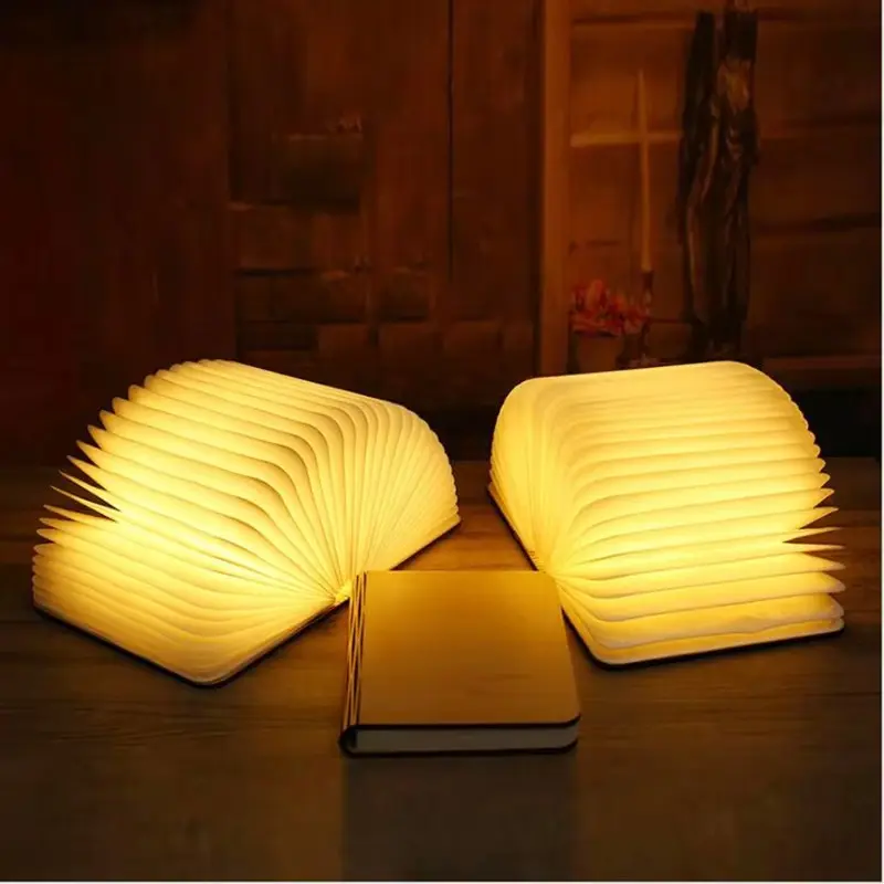 Foldable Wooden Book-Shaped Decorative Lamp, 3-Color Ambient Light for Bedroom, Bookshelf and Desk Decor