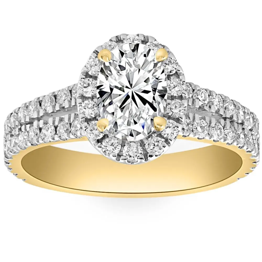2Ct Diamond Oval Lab Grown Halo Engagement Ring White, Yellow or Rose Gold
