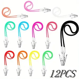 12 Pieces Dental Napkin Holder Clips, Premium Silicone Dentist Bib Holders Colorful Neck Chain with Metal Clips Ideal Accessories for Adult Elderly for Dental Clinic Restaurant