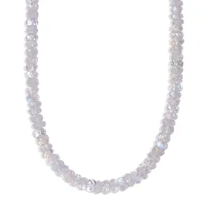 Rainbow Moonstone 65.00 ctw Beaded Necklace in Rhodium Over Sterling Silver 18-20 Inches