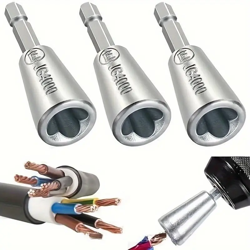 3pcs Wire Twister Set for Electricians, 2/4/6mm Sizes, Stainless Steel Drill Attachment, Easy-Grip Handle, Durable & Efficient, Drill Tool, Equipment