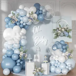 126 Pcs Dusty Blue Balloon Arch Kit with Light Blue White Macaron Balloons for Party Decor Set