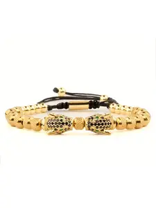 Men's Stainless Steel Bracelet, Adjustable Leopard Head Beaded Woven Bangle, Women's Jewelry Gift, Valentine's Day Christmas Present