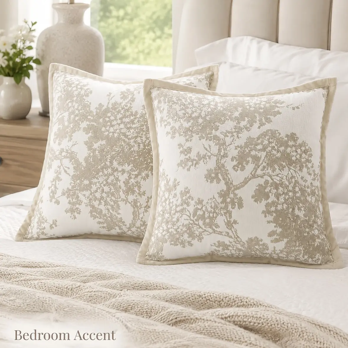 2-Pack Cream Beige Pillow Covers 18x18, Neutral Farmhouse Sofa Cushion Covers with Hidden Zipper