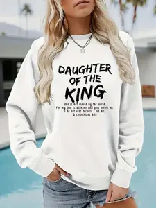 Women's Letter Print Round Neck Sweatshirt, Casual Long Sleeve Crew Neck Pullover for Fall & Winter, Women's Clothes for Daily Wear