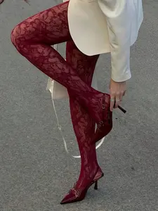 New Vintage Chic Elegant Floral Pattern Stockings, Jacquard Pantyhose, Hollow Lace Leggings, Spring Summer Tight Fit, Women's Fashion Socks, Womenswear