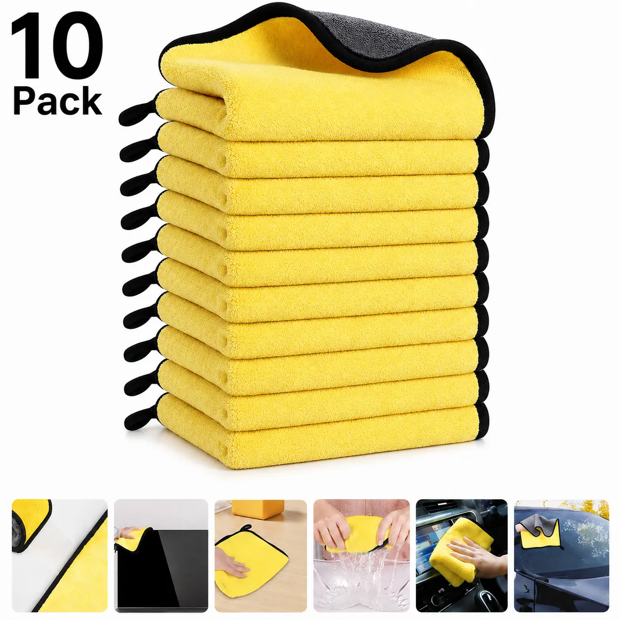 Thickened Dual-Layer Microfiber Car Cleaning Towel, Exterior Paint & Car Interior Plastic Glass Surface Wiping, Multifunctional Car Detailing Towel Tool, Powerful Water Absorption Reusable Auto Care Supply