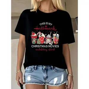 Women's T-Shirt With Hallmark Christmas Movies Watching Graphic Print Fashion Style Comfortable Soft Perfect Choice For Daily Wear Ideal Gift