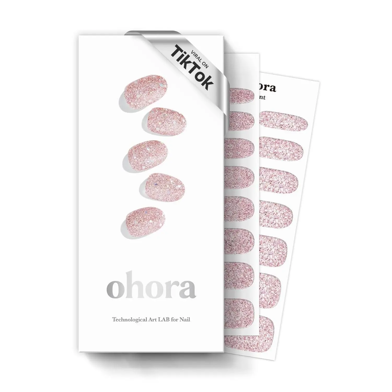 ohora Semi Cured Gel Nail Strips N Pixie Dust, Nude Glitter Gel Nail Wraps, UV/LED Lamp Compatible, Includes Prep Pads, Nail File & Wooden Stick