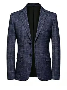Men's Business Casual Striped Long Sleeve Suit Jacket, Spring & Fall Slim-Fitting Plain Pattern Coat, Single Piece Outerwear for Professional Use
