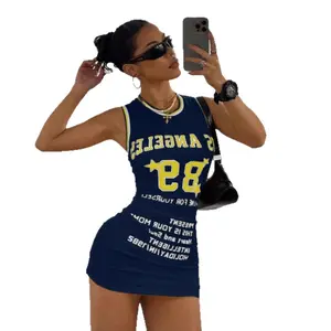 Outdoor trendy sporty color-block printed bodycon tank top short dress