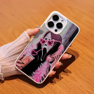"Scream" Funny Pink Ghost Face, Frosted Shockproof & Magnetic Convenient, Phone Case for iPhone 13/14/15 Pro Acrylic Wireless