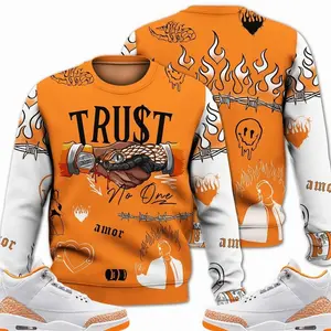 White Orange Peel 3s Sweatshirt, 3 Orange Citrus Outfit, Trust No One Graphic Sneaker Color Match Shirts