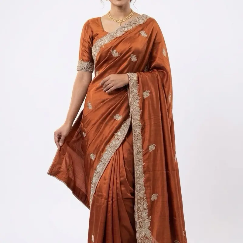 Silk Pre-Pleated Saree with Zarkan & Embroidery Work (pleated)