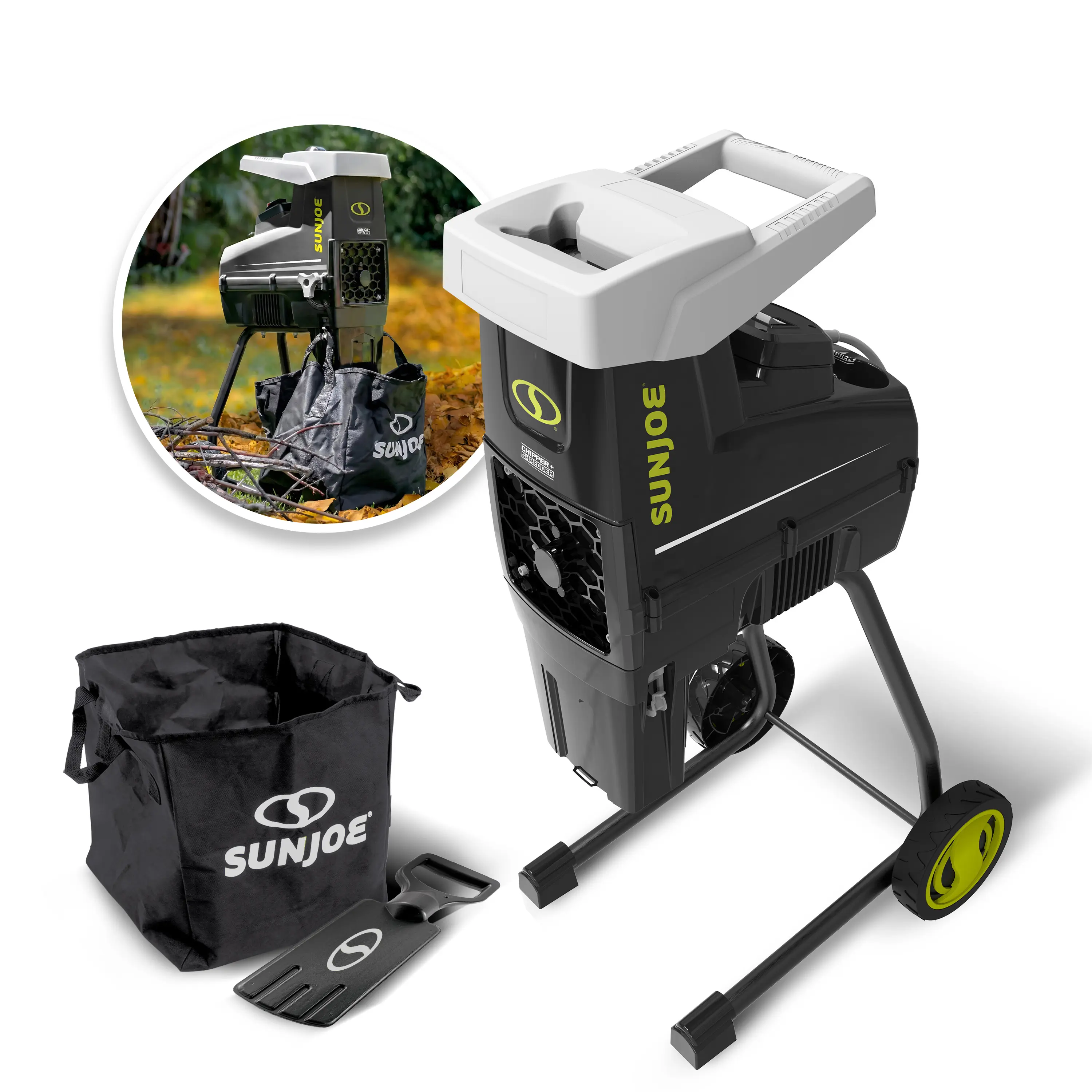 Sun Joe Silent Electric Wood Chipper + Shredder W/ Collection Bag | 1.7-inch Cutting Diameter | 15-Amp