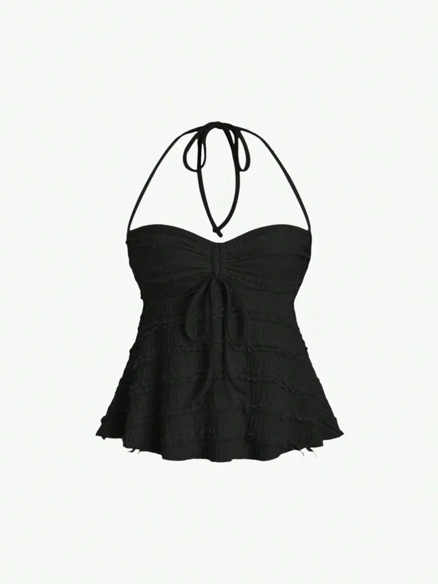Drawstring Front Halter Top