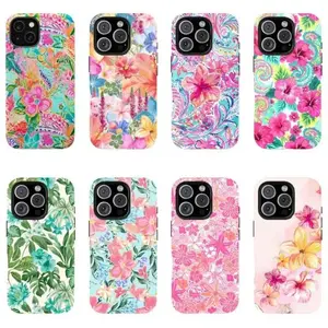Tropical Floral Aesthetic Smartphone Phone Case, stylish pattern protective cover with lens protection.Compatible with iPhone 11-17 Pro Max & Samsung, cute trendy aesthetic design, ideal gift ideas for her and him.