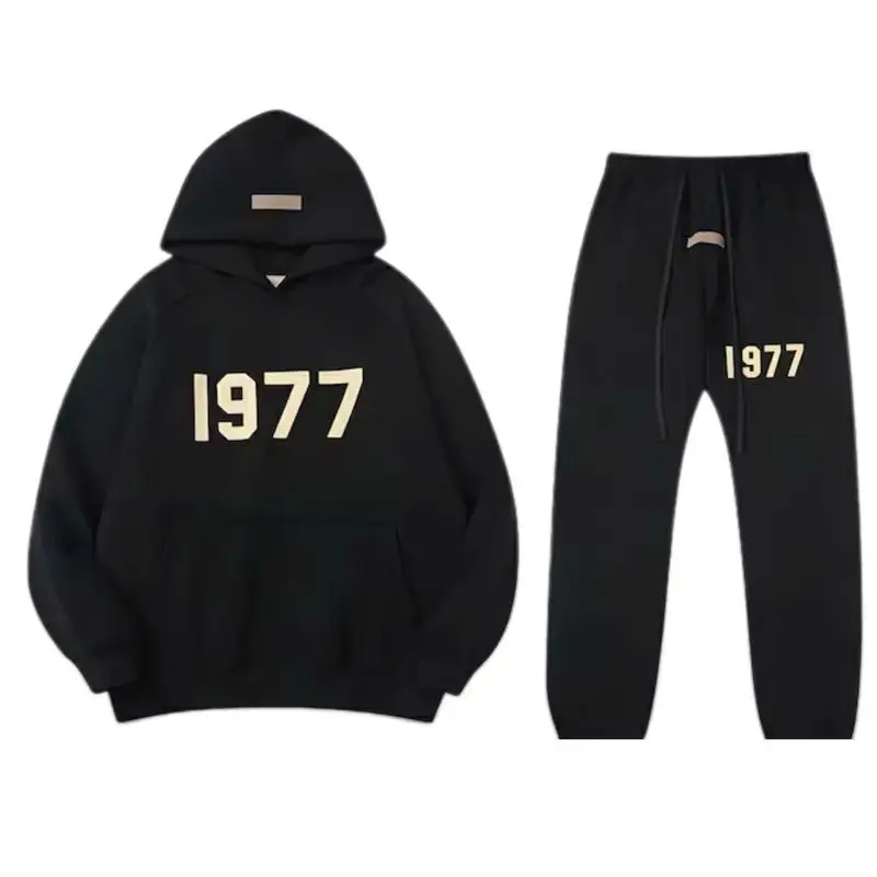Matching 1977 Essential Hoodie & Joggers Set – Cozy Pullover Couple Outfit, Streetwear Gift Idea 2025