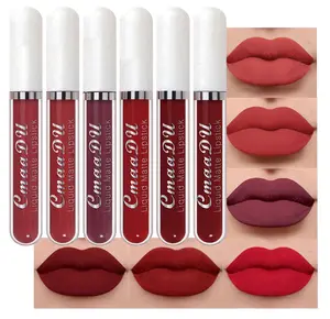 evpct 6Pcs Lipstick Matte Liquid Lipstick Lipgloss Set for Women, Dark Deep Bright Ruby Sexy Brick Red Mauve labiales mate 24 horas originales matte larga duracion 24 Hour Lipstick Long Lasting