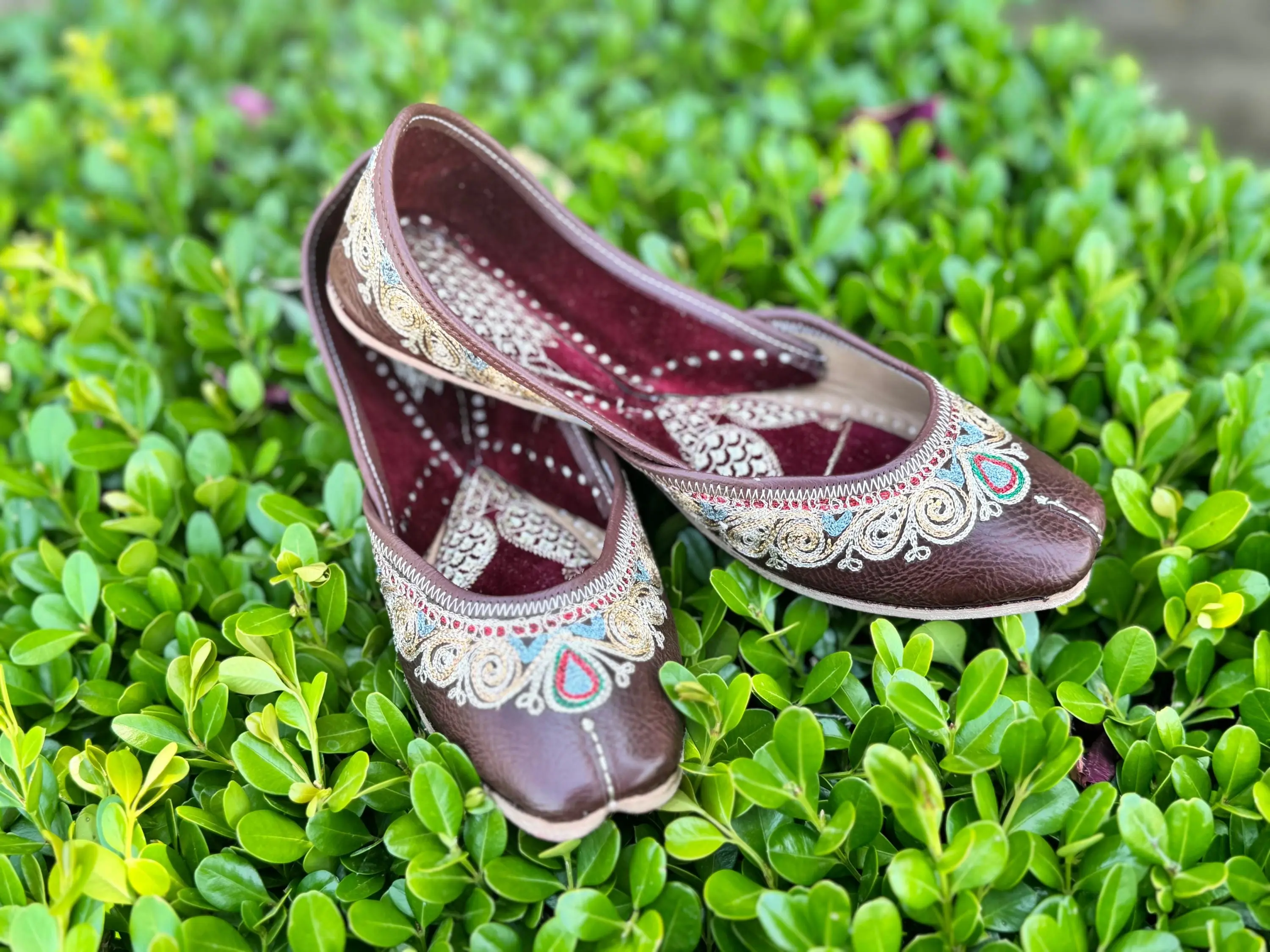 Maroon Zari Embroidery  Jutti Footwear Flat