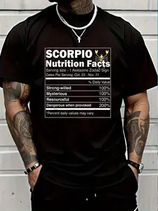 100% Cotton Scorpio Nutrition Facts Shirt, Zodiac Horoscope T-Shirt Women's Men's Graphic Tee Crew Neck summer vacation Tops