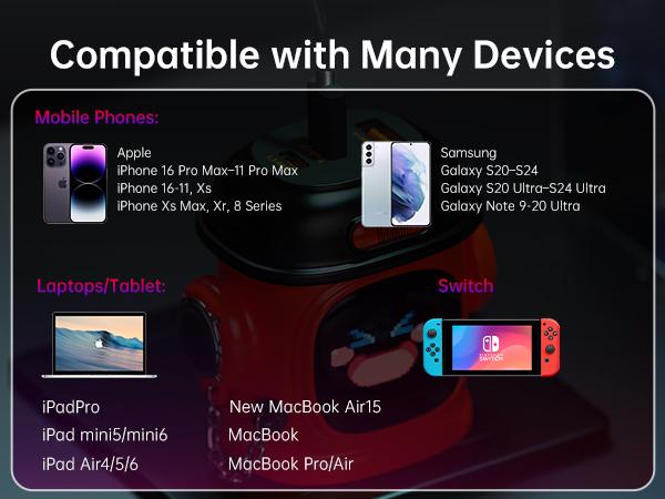 Divoom Dipow 65W USB-C Charger 3-Port Fast GaN Charger with DIY Pixel Display Foldable Compact Wall Block Power Adapter for iPhone 16/15 MacBook iPad Galaxy S23/S24 Switch Red (with 100w Cable) Charging Electronic Cellphone Smartphone Portable Multi-Port