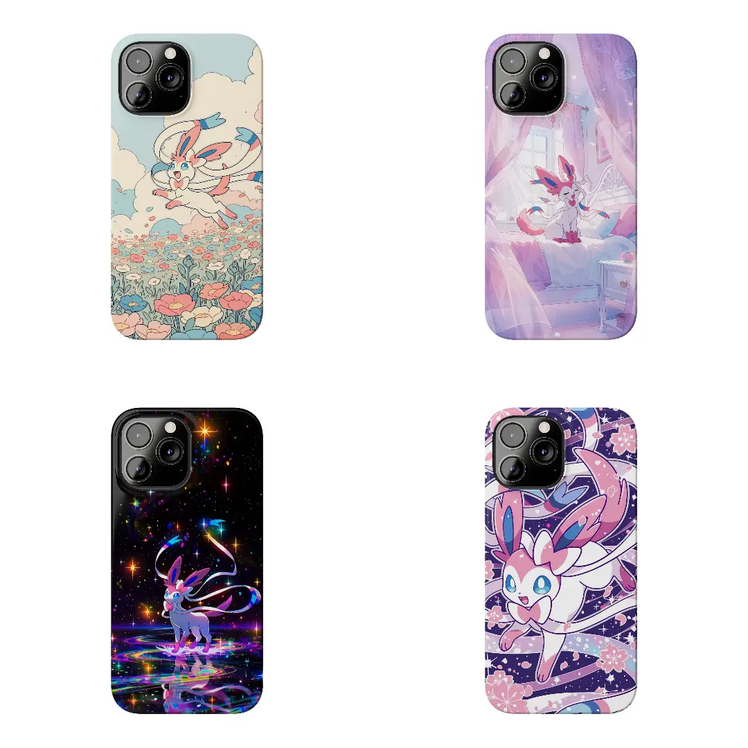 Sylveon Phone Case, Cute Eevee Anime iPhone Case for iPhone 7–17 Pro Max, Samsung S21–S26 Ultra Shockproof Cover