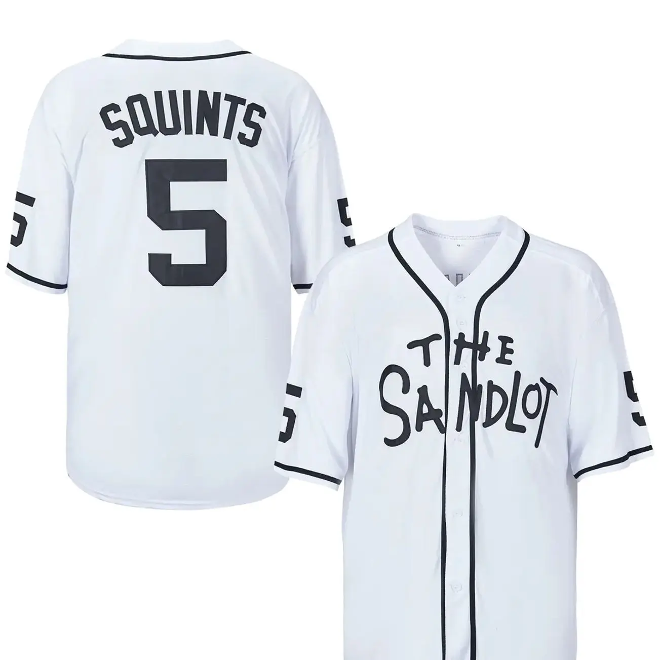 Men's Gray Polyester Baseball Jersey, The Sandlot Squints #5 Retro Fanwear with Handwritten Print, Button-Up Sports Shirt, Sizes S-XXL, Polyester Fabric