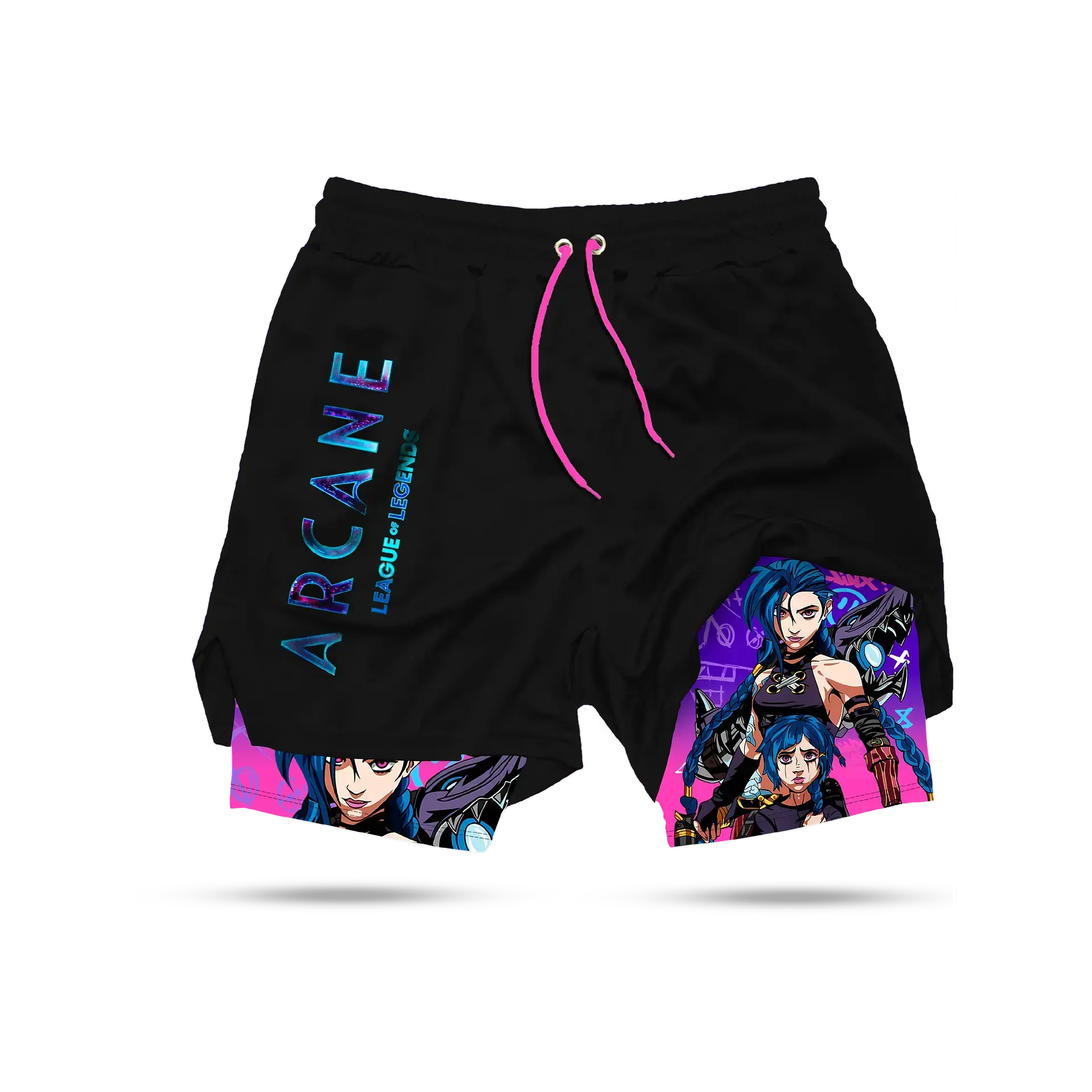 Jinx Arcane Anime Gym Shorts - Breathable Stretch Compression Short with Pockets for Anime Lover Quick Dry Workout Outdoor Sport Shorts #FallFreshness