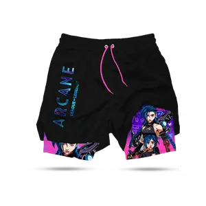 Jinx Arcane Anime Gym Shorts - Breathable Stretch Compression Short with Pockets for Anime Lover Quick Dry Workout Outdoor Sport Shorts #FallFreshness