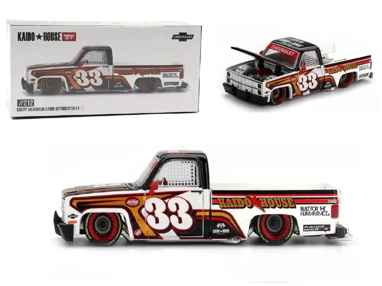Kaido House Chevrolet Silverado KAIDO Intimidator V1 White Brown #33 Diecast Model KHMG212-2B