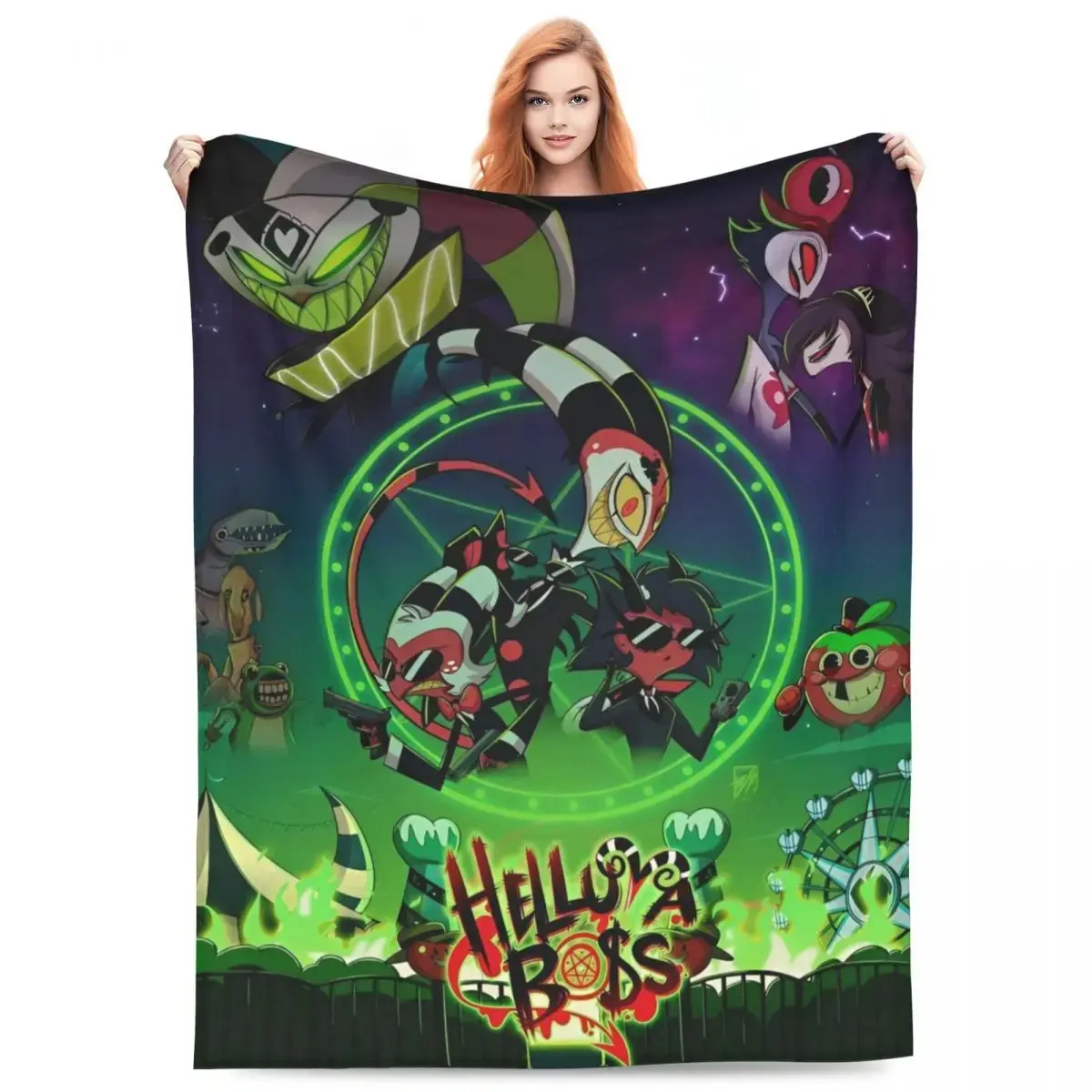 Alastor - Helluva Boss Fleece Throw Blankets Black Comedy Blankets for Bed Bedroom Lightweight Thin Quilt