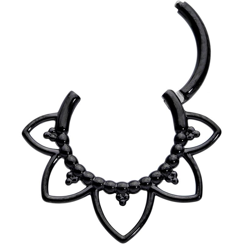 16 Gauge 5/16 Black Open Petal Flower Hinged Segment Ring