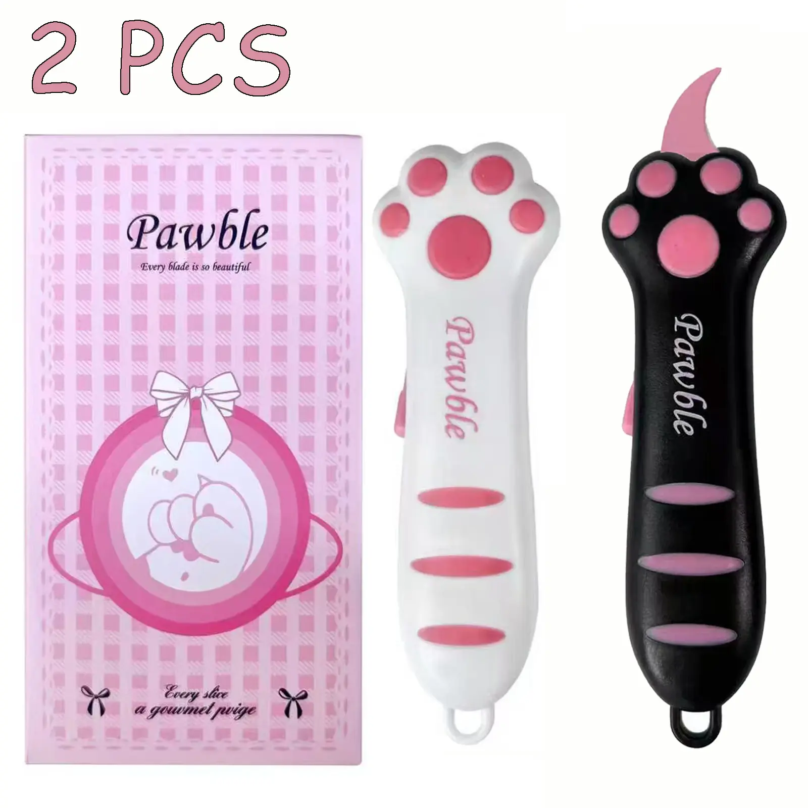 2 PCS Cat Paw Box Cutter Upgrated New Retractable Cat Claw Knife Cute Cat-themed Box Paper Cutter & Carton Sealing Tape Knife, Ideal Unpacking Tool for Women & Girls Portable Gift Opener for Crafts Paper Packages Box