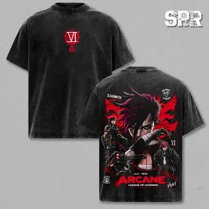 Vi - Arcane Graphic Tee Vintage Washed Shirt Unisex Streetwear Gaming Merch Piltover Enforcer Vi Tee LOL T-Shirt Gift for Animation Lovers Vi Fans