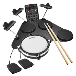 LEKATO CPD-1000 Electronic Drum Set, Portable Electric Drum Set for Beginner with Quiet Mesh Snare Drum Pads, 220+ Sounds, USB MIDI, 2 Switch Pedal, Electric Drum Kit with Sticks, Travel Bag
