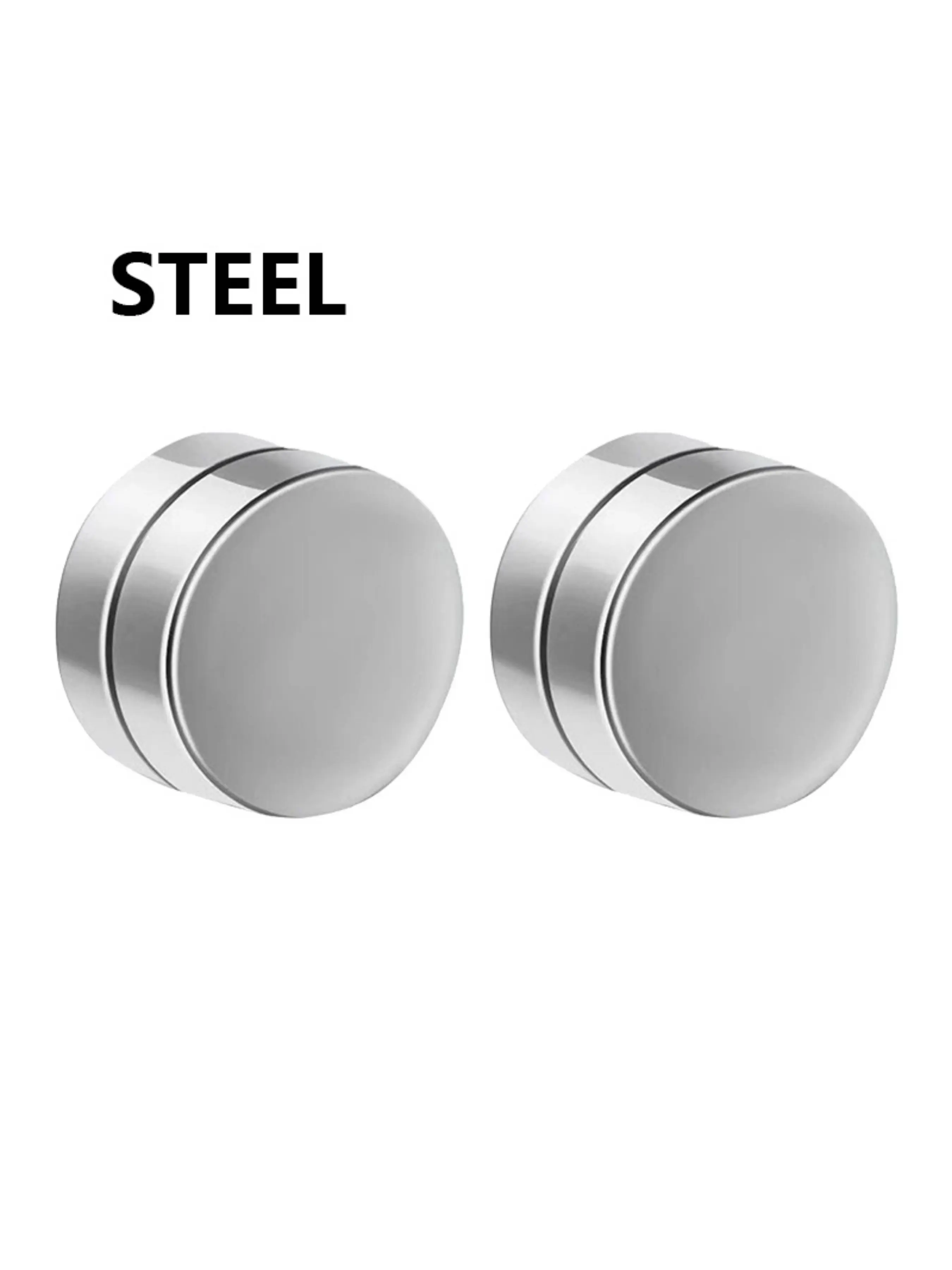 2Pcs Punk Mens Strong Magnet Magnetic Hypoallergenic Stainless Steel Ear Stud Stacking Set Non Piercing Earrings Fake Earrings Gift for Boyfriend Lover Jewelry Gift