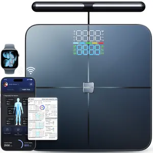 Amzmerit 8-Electrode Smart Body Fat Scale — Accurately measures weight, body fat, BMI, and 45 key health metrics; features a rechargeable design; utilizes dual-mode Bluetooth + WiFi connectivity to automatically sync data to a free companion app.
