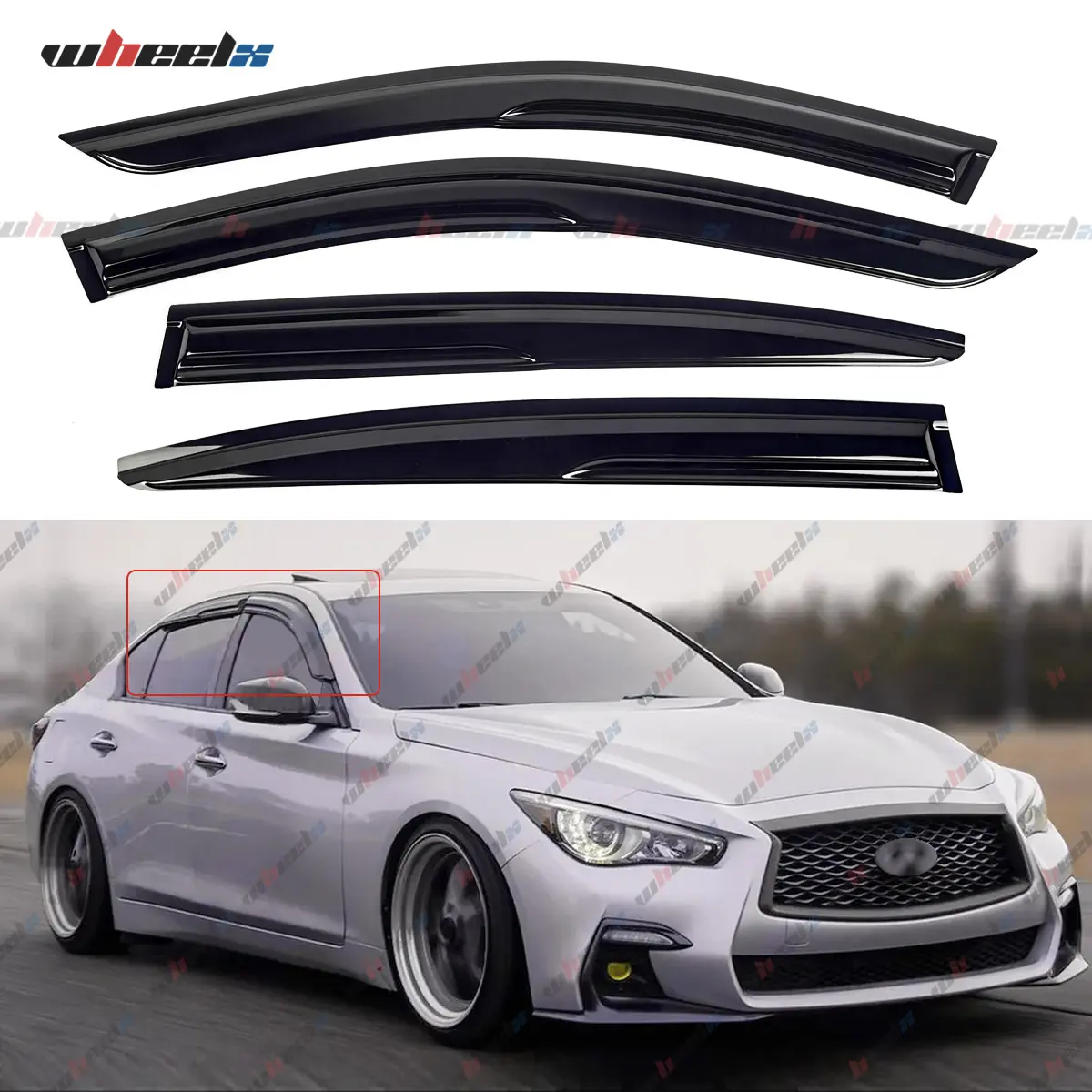2014-2022 – Infiniti Q50 – Double-Taped Window Visors , Windproof Rain Guards Wind Deflectors, Car Sun Windshield Cover Outside, Car Exterior Accessories