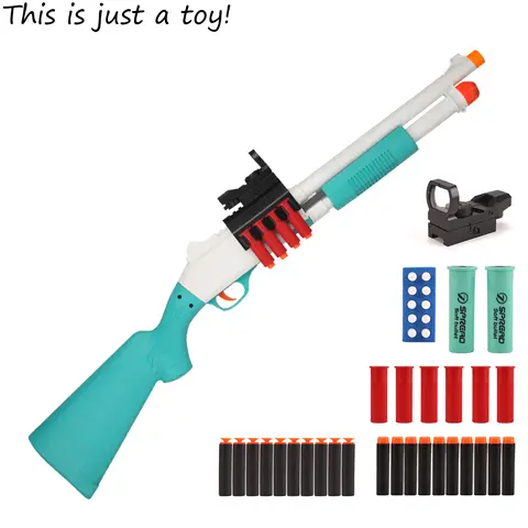 JH2027B Handheld Pneumatic Blasting Plastic Body Blaster Toy - Manual Loading, Shell Ejection, Sight, 1x Tactical Darts Rack, 8 Shells, Portable Blasters & Toy Guns, Backyard Sports Set, 12 Years Above Teen Boy Gift, Unisex Holiday Present