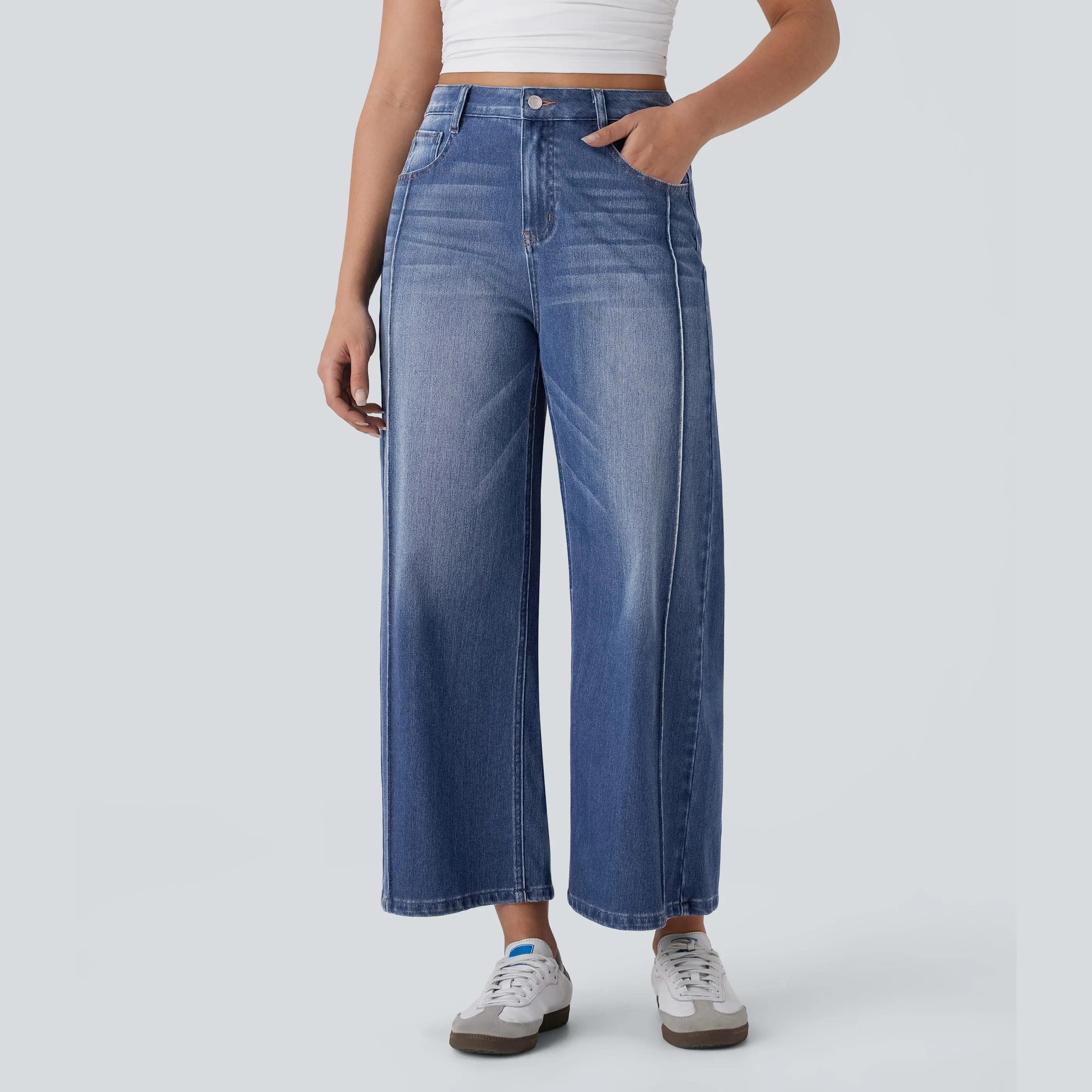 Halara Flex™ High Waisted Pockets Washed Casual Baggy Jeans