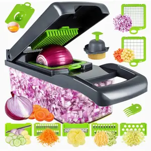 Vegetable Chopper, Pro Onion Chopper, Multifunctional 13 in 1 Food Chopper, Kitchen Vegetable Slicer Dicer Cutter,Veggie Chopper With 8 Blades,Carrot and Garlic Chopper With Container