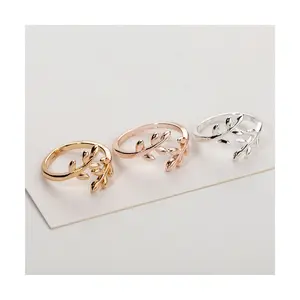 Charms Two colors Olive Tree Branch Leaves Open Ring for Women Girl Wedding Rings Adjustable Knuckle Finger Jewelry
