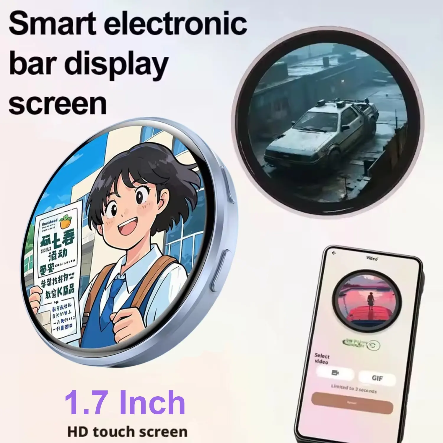 1.7 Inch HD Screen Electronic Smart Badge, Transmits Images and 15 Second Videos, Bluetooth-compatible 6.0, 30 Hour Battery, Dynamic Color Lights