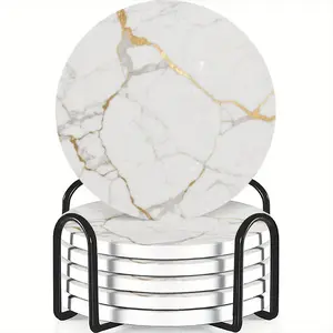 6-Piece Cup Mat Set, Coasters, Marble Design, Ceramic Material Non-Slip Heat Resistant, Ideal for Coffee & Drink Home Decor Gift