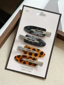 4 Piece Set Fashion Leopard Print Seamless Duckbill Clips, Girls Bangs Hair Clips Makeup Clips Elegance Hair Accessories
