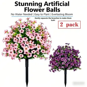 2Pcs UV Resistant Artificial Ground Stake Flowers, Realistic Fake Outdoor Flowers for Garden Patio Yard Porch Decor, No Fade Easy Install