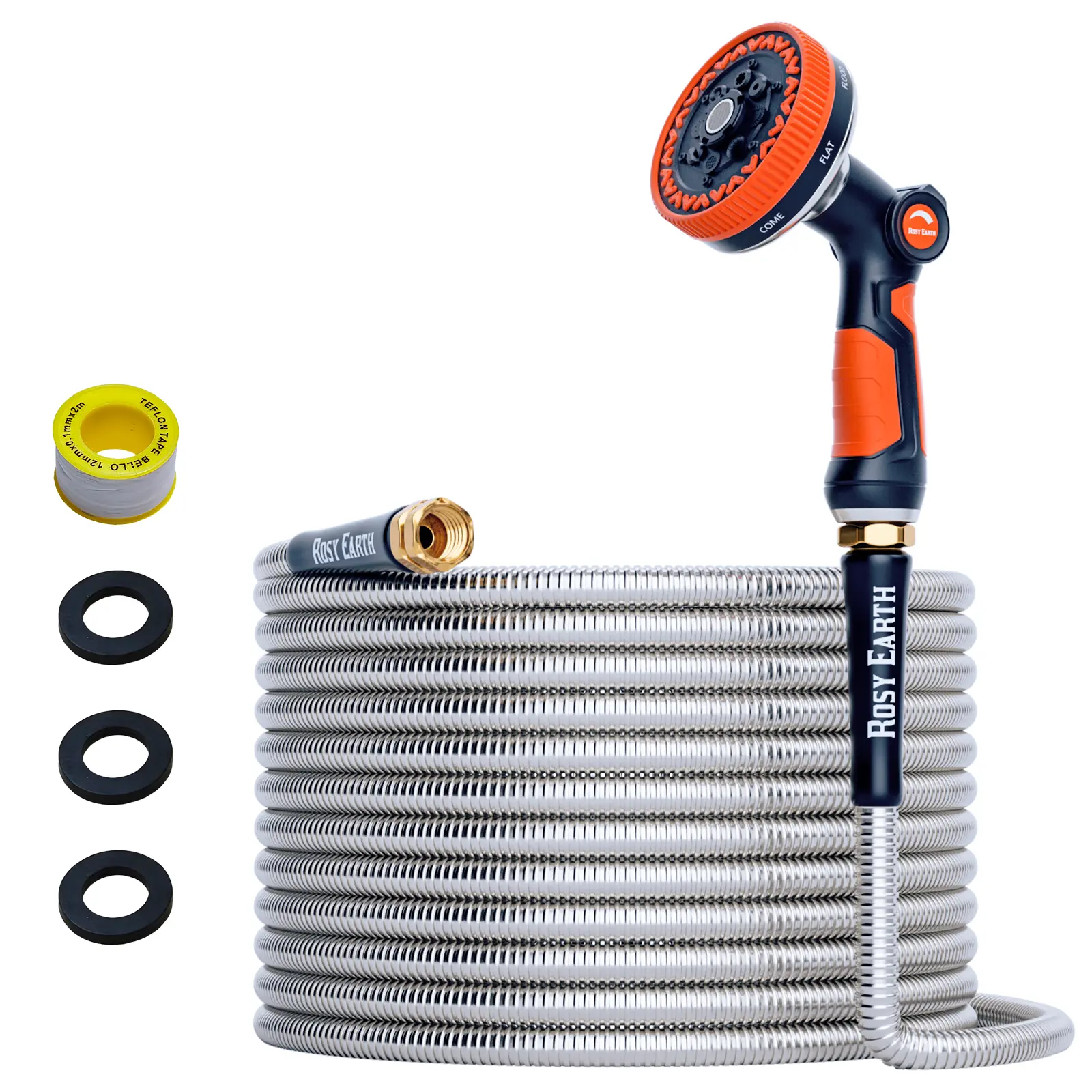 Rosy Earth Stainless Steel Garden Hose - 25/50/75/100ft Length Options, No-Kink Flexible Tough Hose with Sprayer for Home Improvement Watering & Irrigation