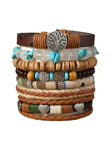 New handcrafted stone-colored emperor stone bracelet, woven bracelet, multi-layer leather bracelet, 7-piece set, suitable for both men and women to wear, Thanksgiving, Halloween and Christmas gifts, Fashion Bracelets