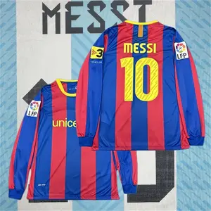 2010 2011 Home Retro No.10 Messi Stripe Long sleeve Soccer jersey